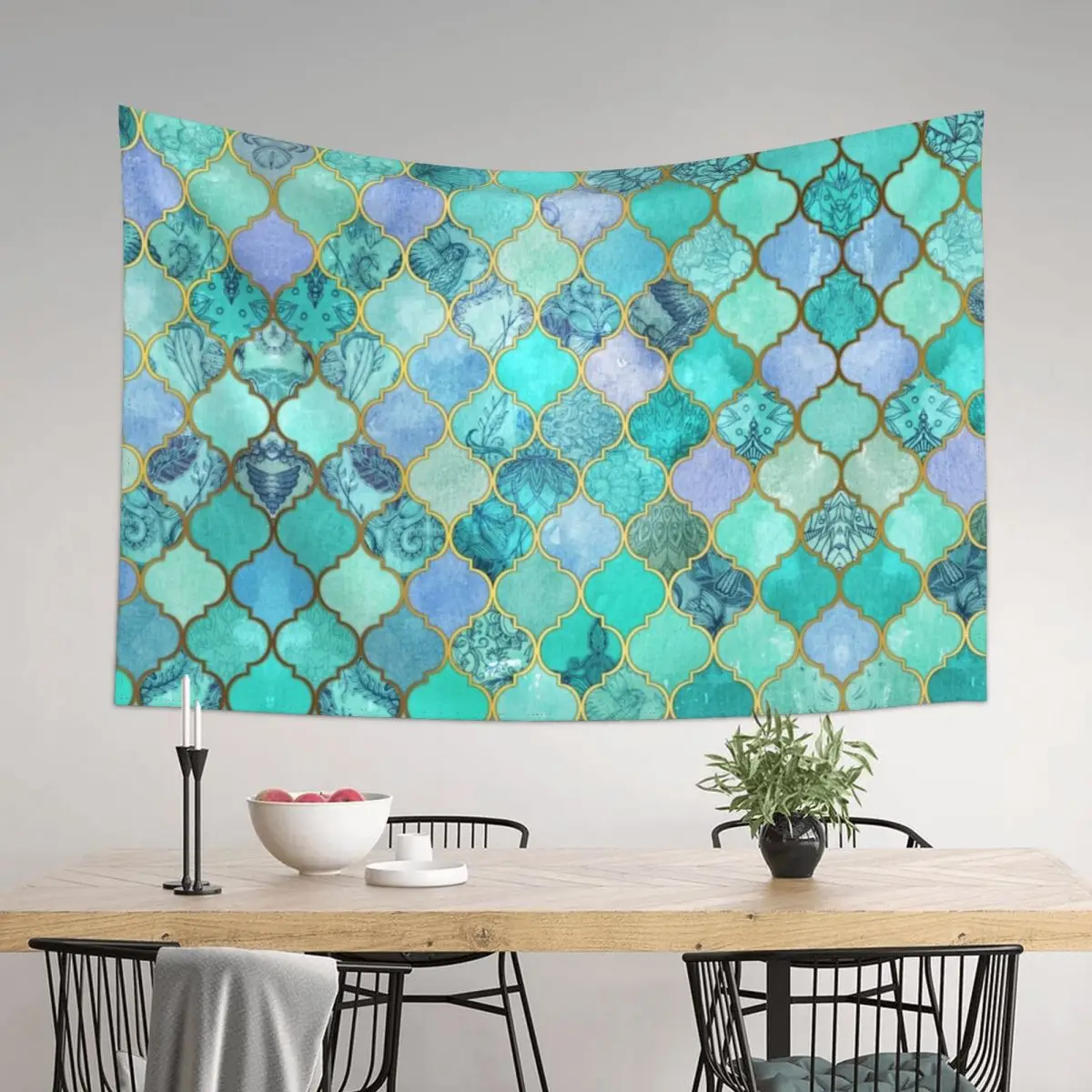 

Cool Jade & Icy Mint Decorative Moroccan Tile Pattern Tapestry Wall Decoration Decor For Bedroom Tapestry