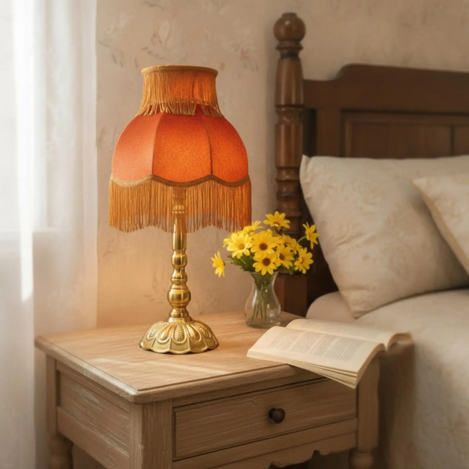 Lamp with Fringe Trim Elegant Vintage Table Lamp Traditional for Bedroom, Living Room, Reading Corner