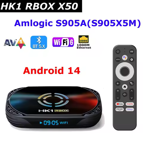 HK1 RBOX X50 Android 14 TV Box Amlogic S905A 4GB 128GB 1000M LAN Wifi6 4K Active Cooling Fan BT Voice Control Set Top Box