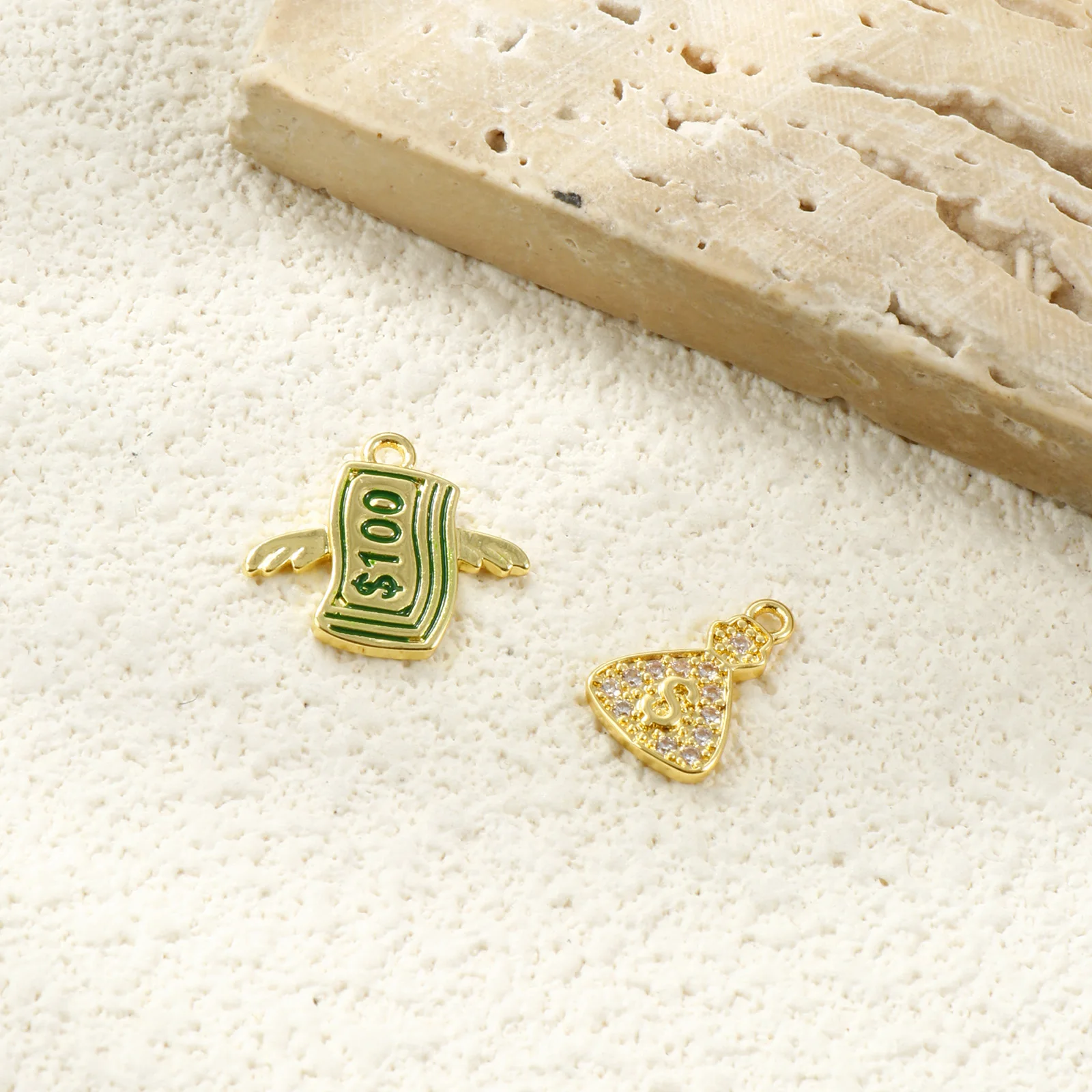 2 PCs Cubic Zirconia Charms Moneybag US Dollar Brass Pendants For DIY Necklace Bracelet Jewelry Making Craft Findings