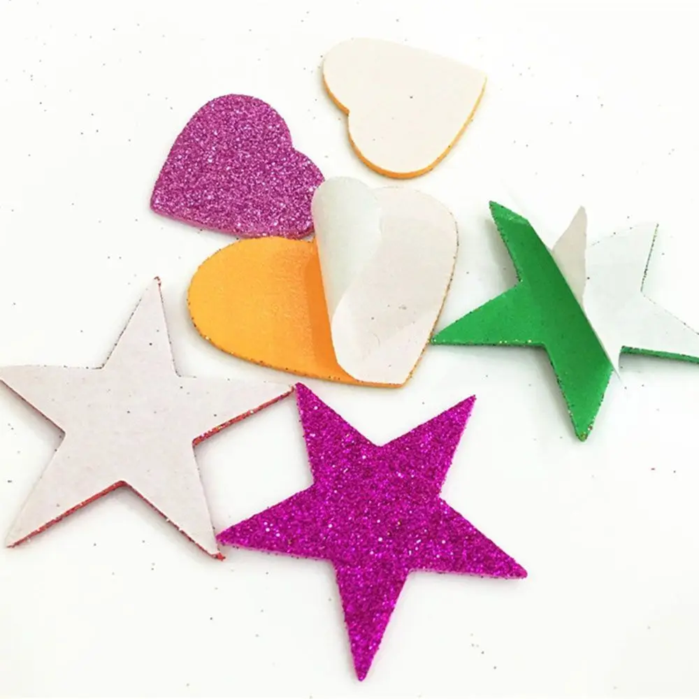 50Pcs Colorful Paperboard Stickers Heart Shaped Star Shaped Foam Glitter Mixed Size Color Party Wedding Decoration DIY Crafts