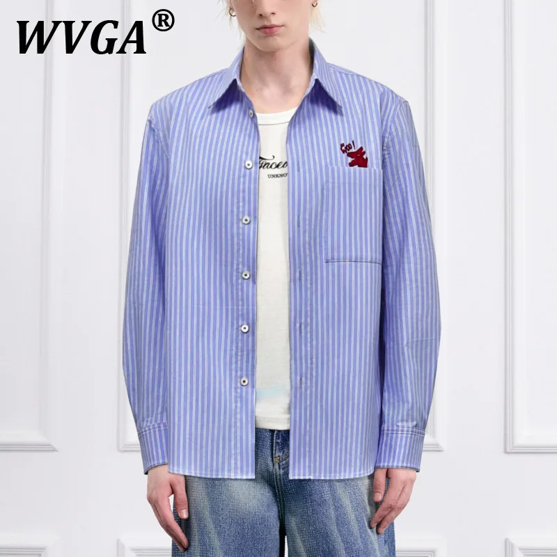 

Рубашка WVGA, весна-осень, новый мужской прилив, модный дизайн с буквенным узором, нишевые шикарные повседневные рубашки в полоску в стиле ретро Y2K W10783