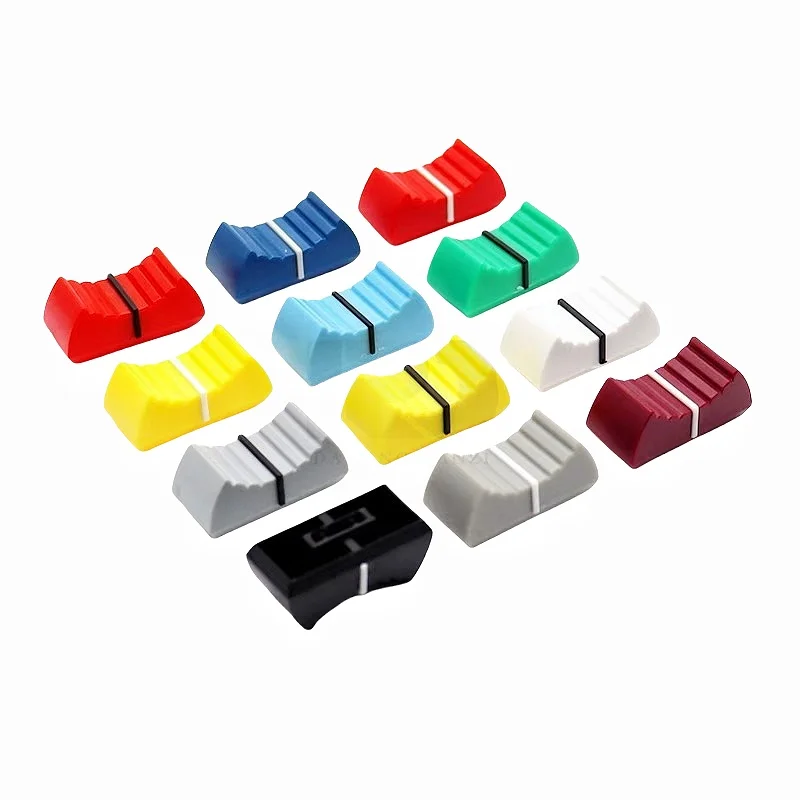 10pcs 24x12x11mm Mixer Electronic Keyboard Slide Potentiometer Plastic Cap Mixer Desk Fader Knobs 2x4mm 1x8mm Jack Push Cap