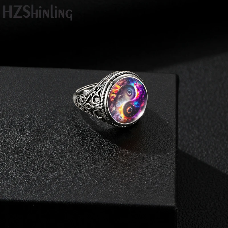 2023 New Arrivals Yin Yang Vintage Antique Ring Glass Cabochon Pendants Jewelry Gifts for Men Jewelry