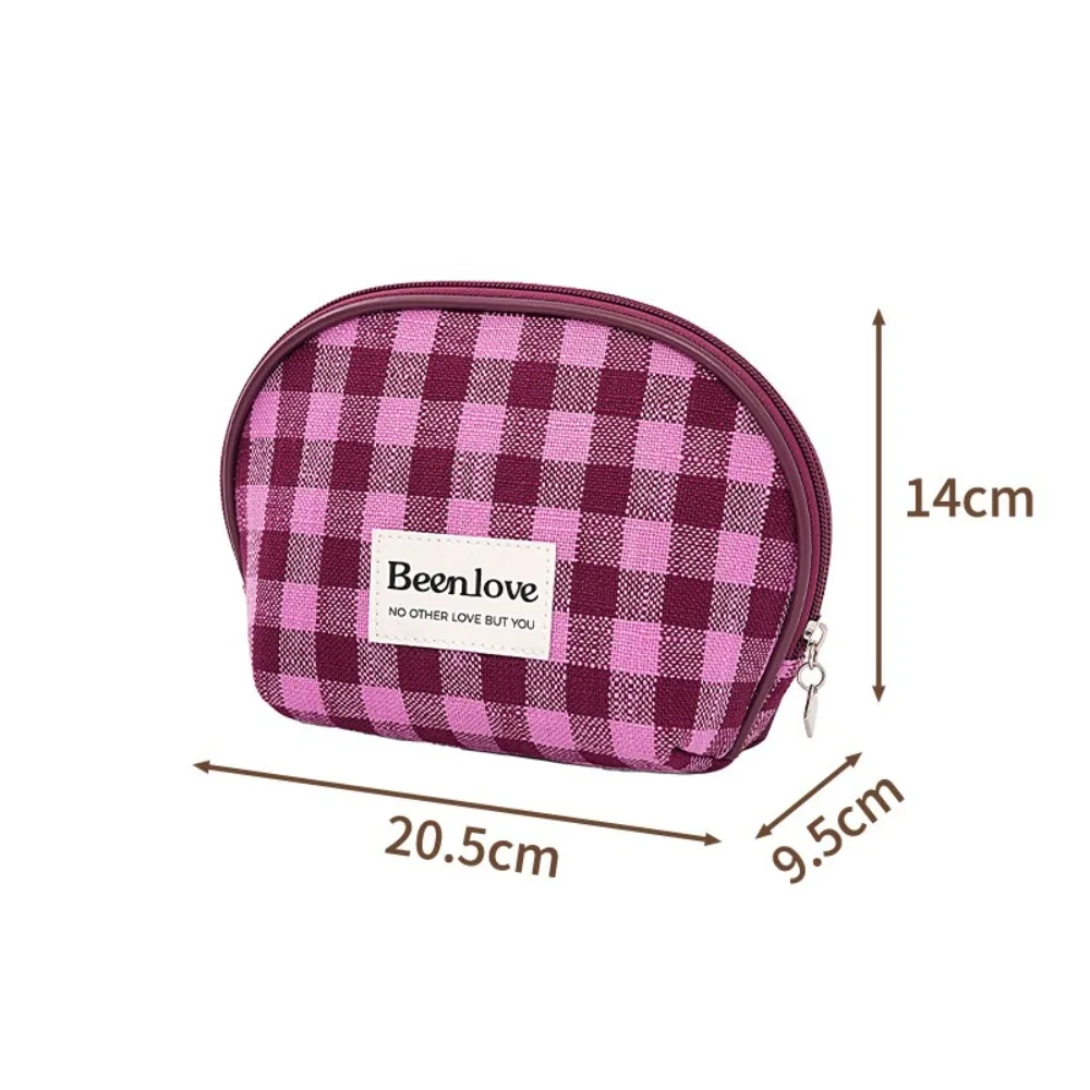 

New Semicircle Cosmetic Storage Bag Plaid Portable Clutch Bag Toiletries Bag Women