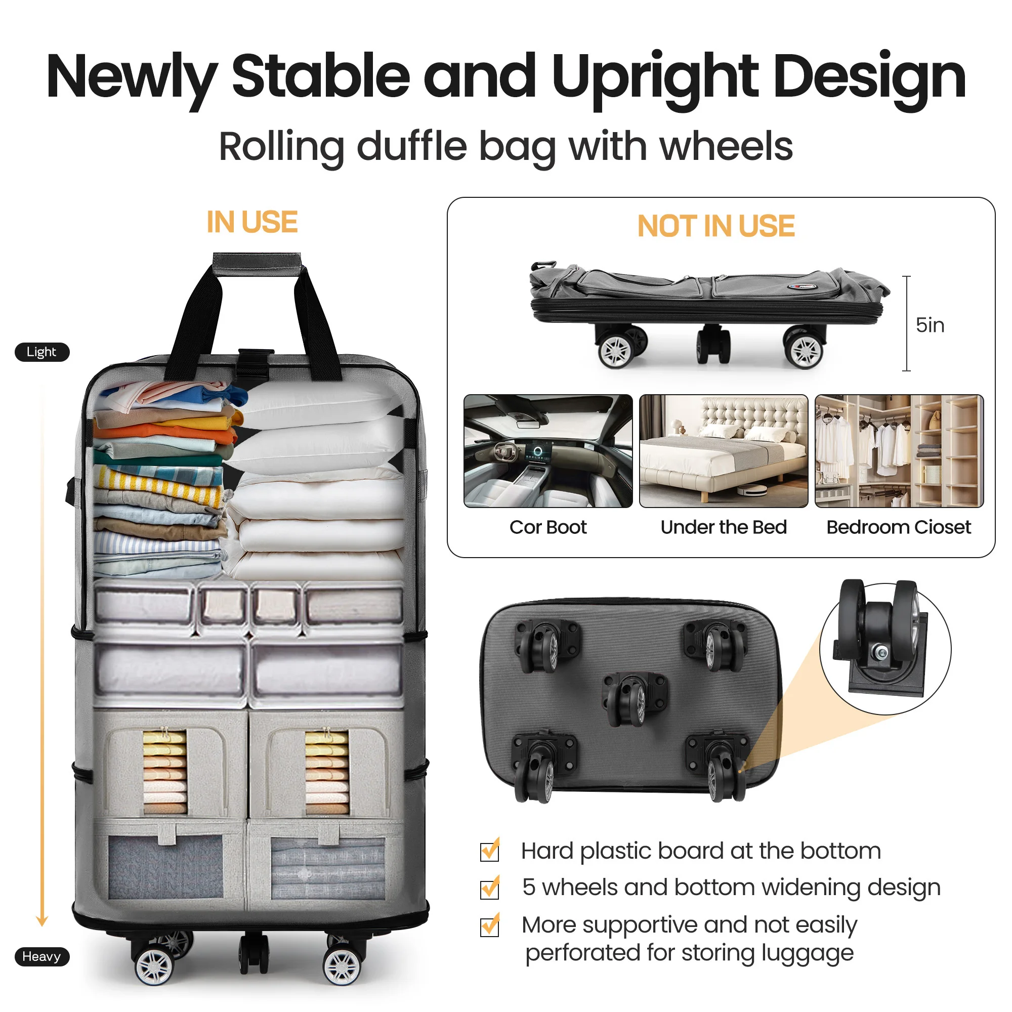Folding Travel Bag Luggage Compartment Swivel Wheel Storage Box Large Capacity Telescopic Luggage Bag Overnight Bag 30