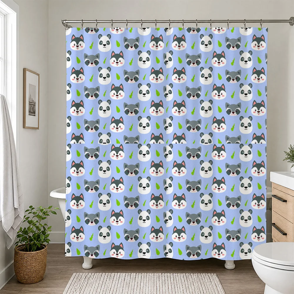 Waterproof Cute Panda Print Shower Curtain Bathroom Decor Liner Cartoon Animal Theme Polyester Shower Screen for Kids Novelty Ba