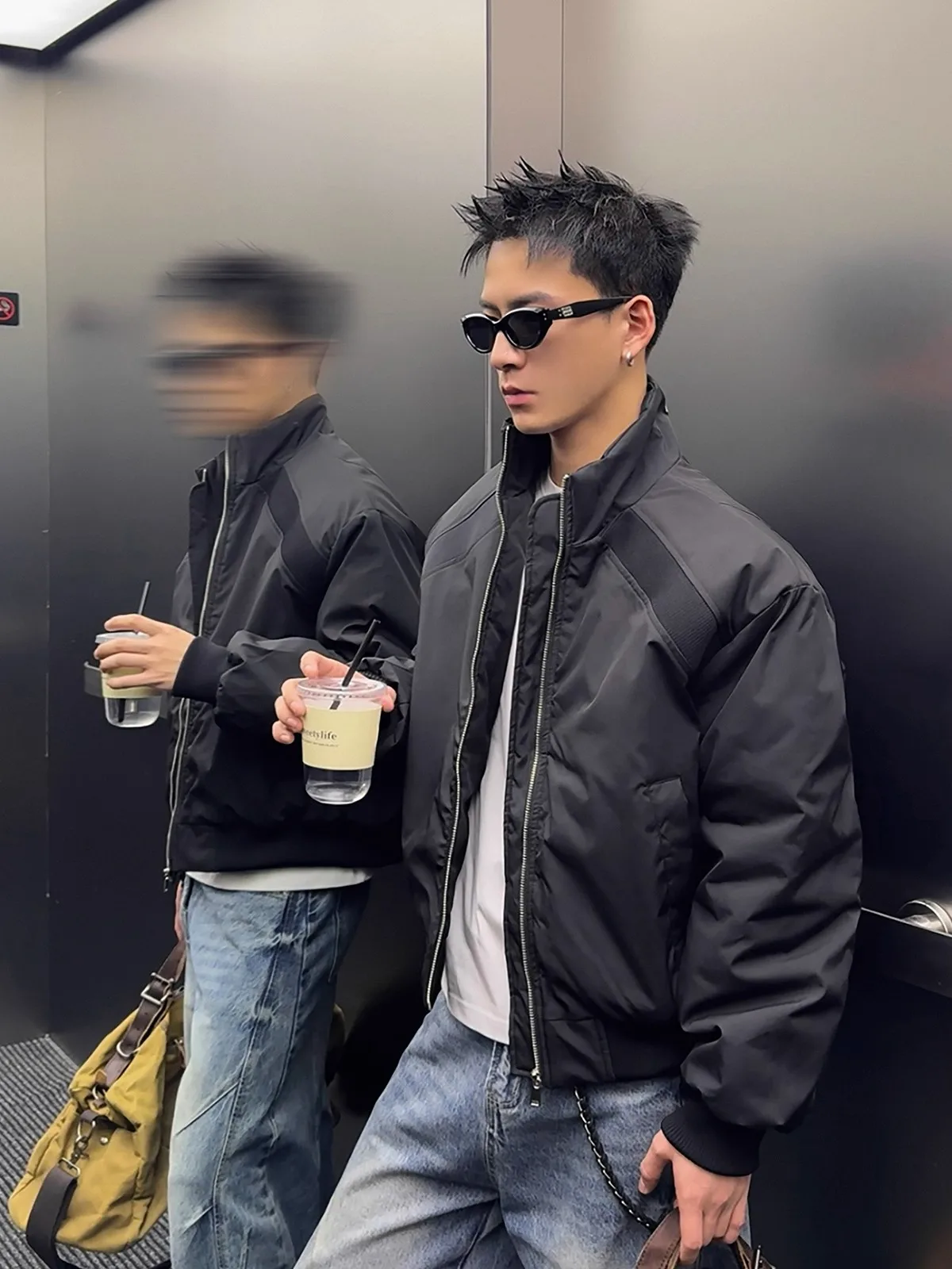 

American Decomposition Thickened Jacket Cotton Coat Loose Casual Short Style Stand Collar Men Women Winter Outerwear