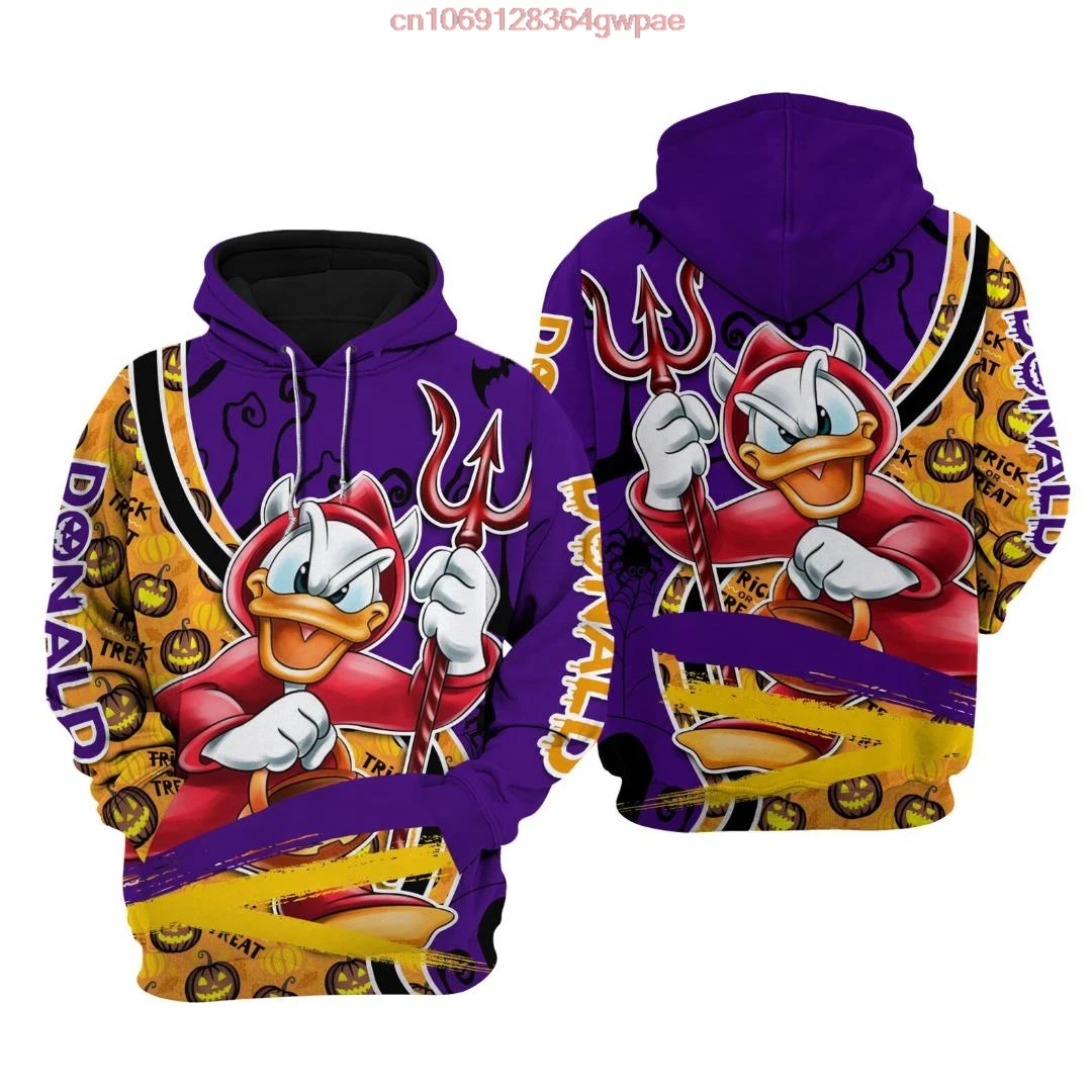 Disney Halloween Hoodie Men's Women's Fashion Sweatshirts Donald Duck Wizard Disney Castle Halloween Night Zip Hoodie Casual