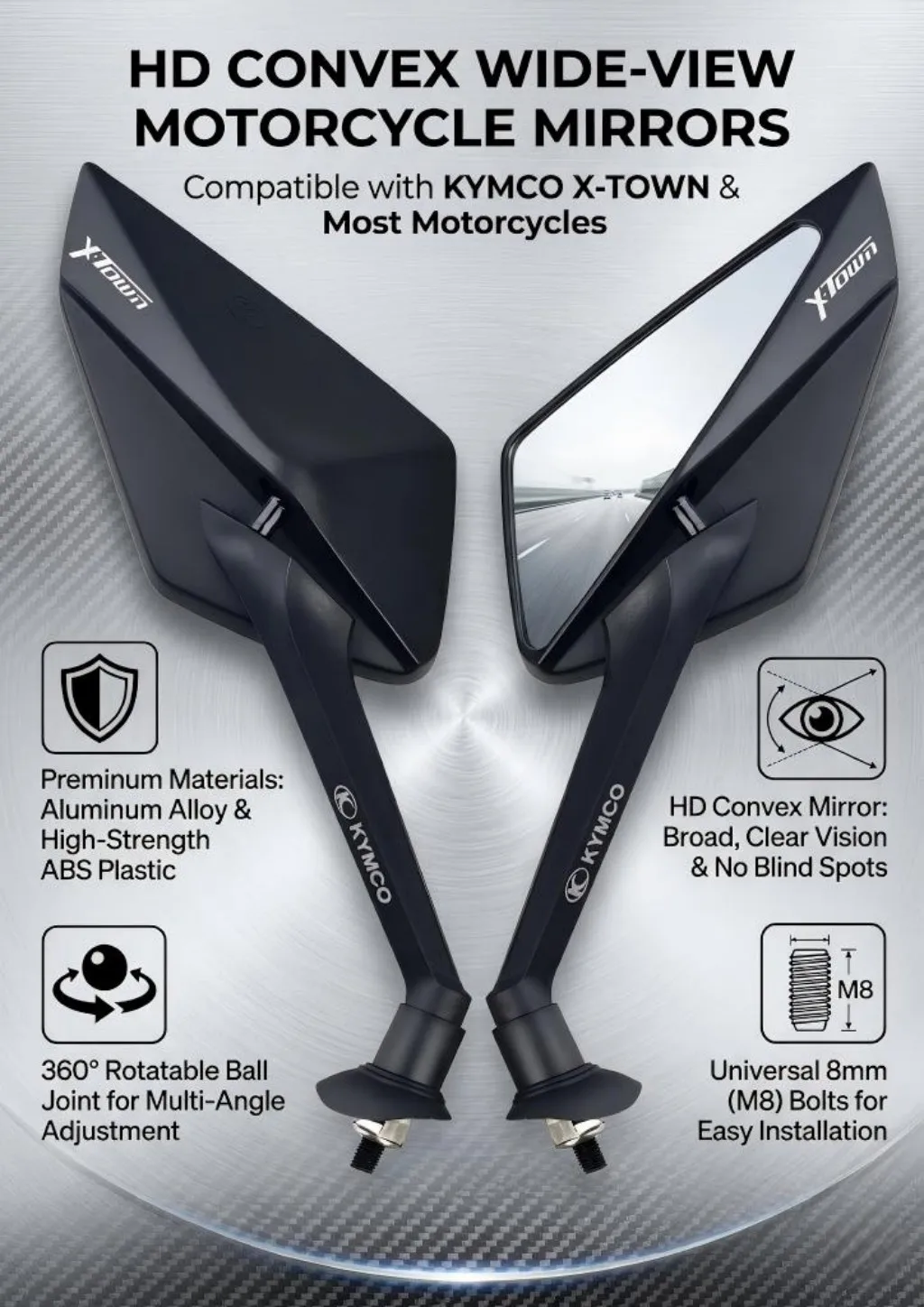 New simple installation and fashionable motorcycle rearview Mirror For KYMCO X-TOWN xtown 125i 250i 300i X TOWN 2018 2019 2020