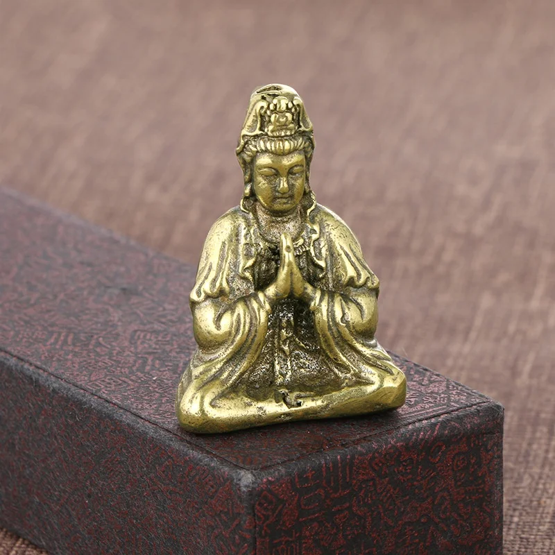 1Pc Antique Brass Avalokitesvara Buddha Angel Goddess Statue Religious Decor Figurine for Desk Car Home Ornament