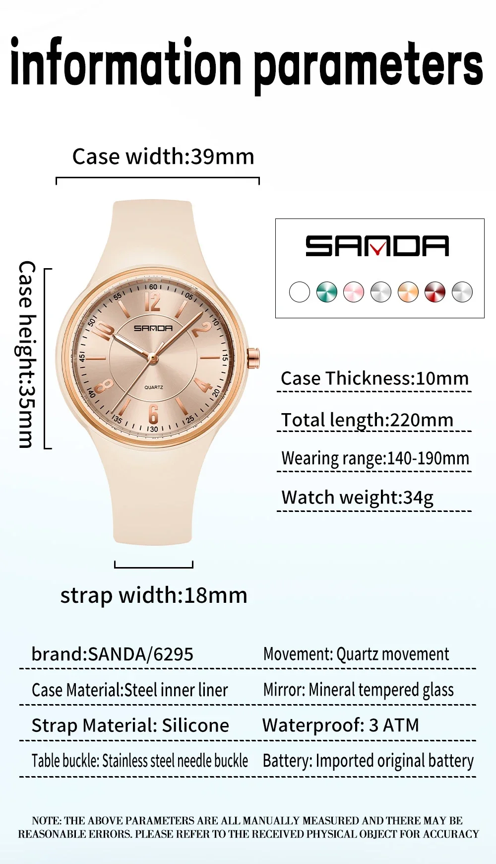 SANDA Orologio al quarzo moda da uomo e da donna Semplice quadrante grande 3ATM Impermeabile leggero Display luminoso Orologio da studente 6295