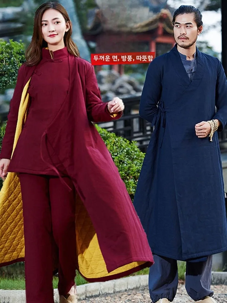 thiened-coton-jaet-hanfu-col-mi-long-enveloppement-femmes-zen-meditation-vetements-hommes-coton-manteau-bouddhiste-sle