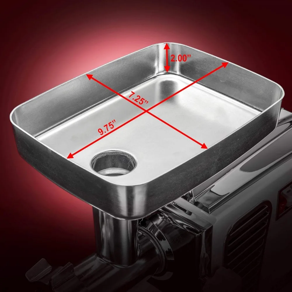 Molinillo de carne eléctrico de alta resistencia con Pedal, embutidor de salchichas, 6 placas de molienda, cuchillas de 3 S, 3 tubos de salchicha, II "platino"