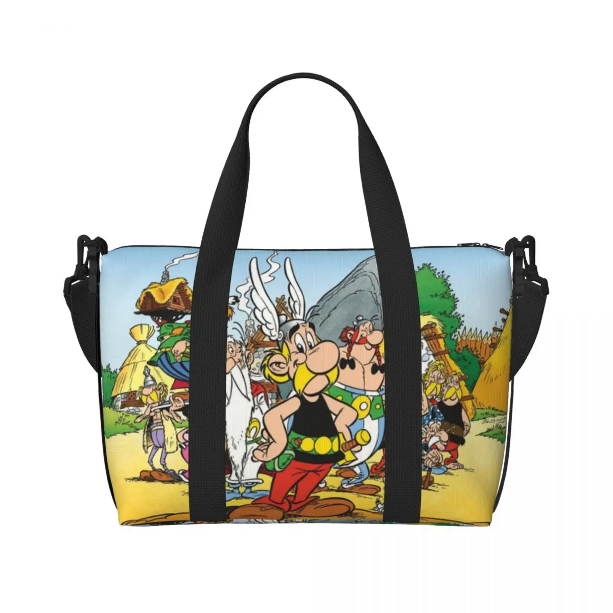 Custom Fashion Anime Asterix And Obelix Beach Tote Bag Women Extra Large Gym Carry On Anime Cartoon Getafix Travel Shopping Bags