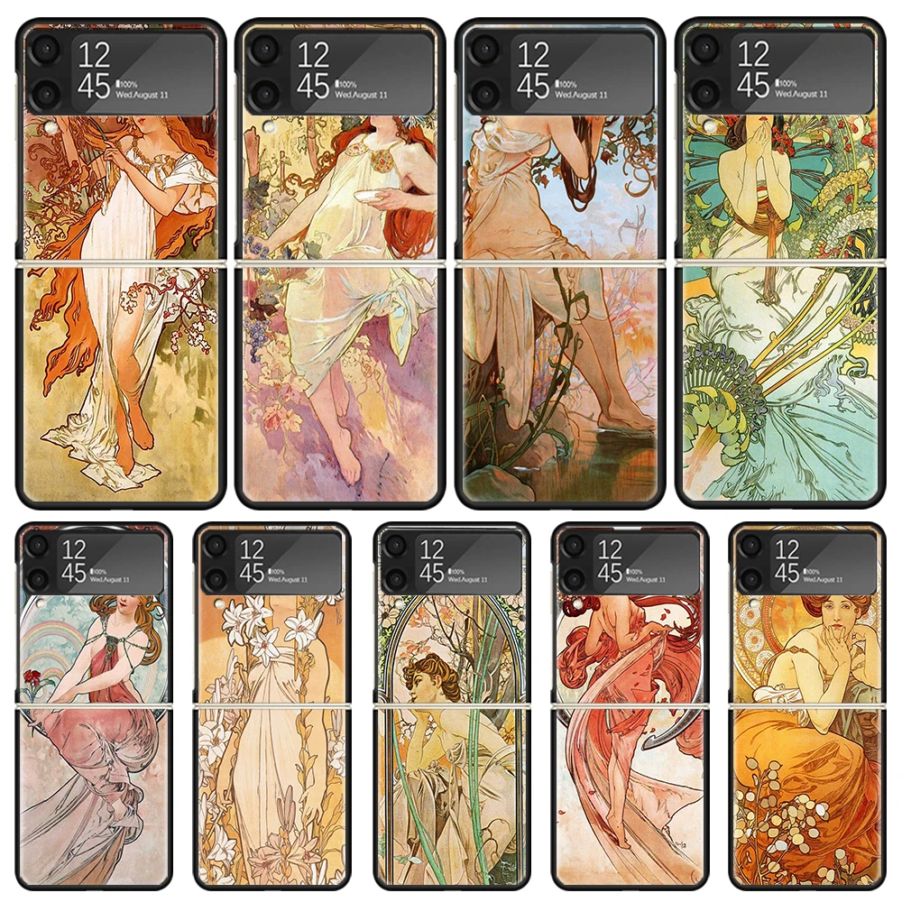 Alfons Mucha Primavera Phone Case For Samsung Galaxy Z Flip3 Flip4 Flip5 Flip6 PC Shell For Z Flip 3 4 5 6 Hard Folding Art Cove