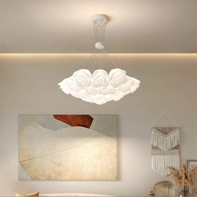 Cream Wind Ceiling Lamp In Living Room Garden Rose Bedroom Dining Room Chandelier Modern Intelligent Indoor Decoration Lamps