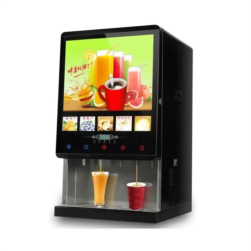 

50SC(3+2) Instant Coffee Machine Commercial Ice Juice Vending Machine Automatic Coffee Dispenser LED Light Box Advertising
