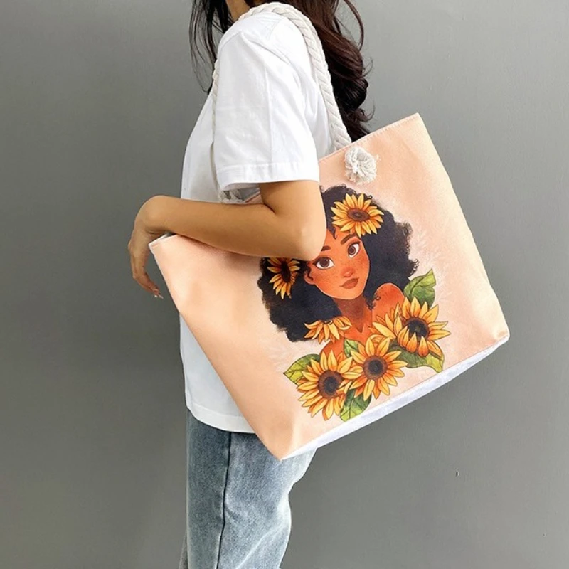 

Beauty Girl Pattern Tote Bag, Aesthetic Canvas School Shoulder Bag, Lightweight Grocery Shopping Bag 2025 Fashion