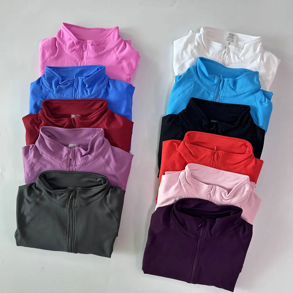No Logo Yoga Jacket With Half Zip Shirt Women Long Sleeve Sport Tops Seamless Running Workout Coat Fitness Clothing Activewear view 4