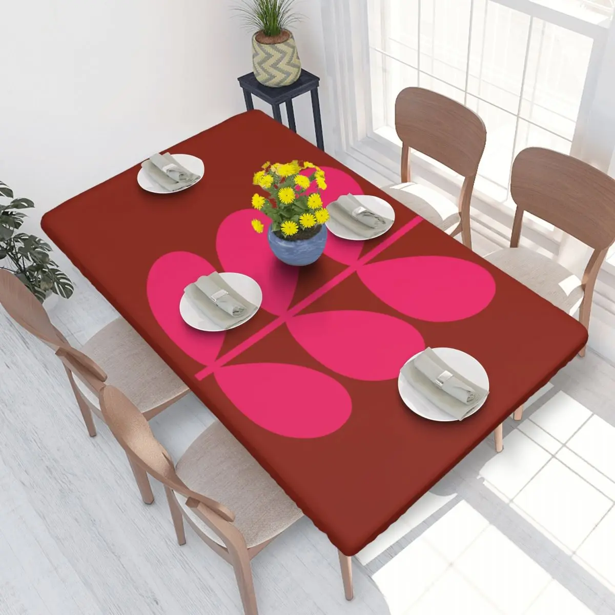 Custom Rectangular Oilproof Solid Stem Cerise Bold Fuchsia Table Cover Orla Kiely Table Cloth 4FT Tablecloth for Picnic