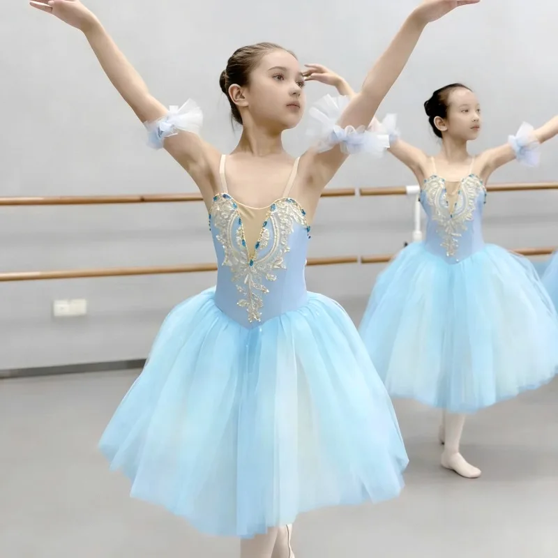 new-children's-ballet-dress-performance-outfit-swan-lake-strapless-princess-puff-sleeved-girl's-performance-dress