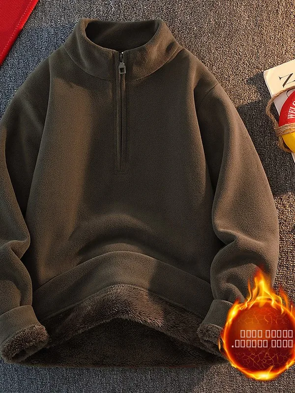 

Thi Fce Hoodie Men Winter Cold Resistance Lamb Velvet Inner irt Stand Collar f Zipper Casual Sle Stand Fit Lon...