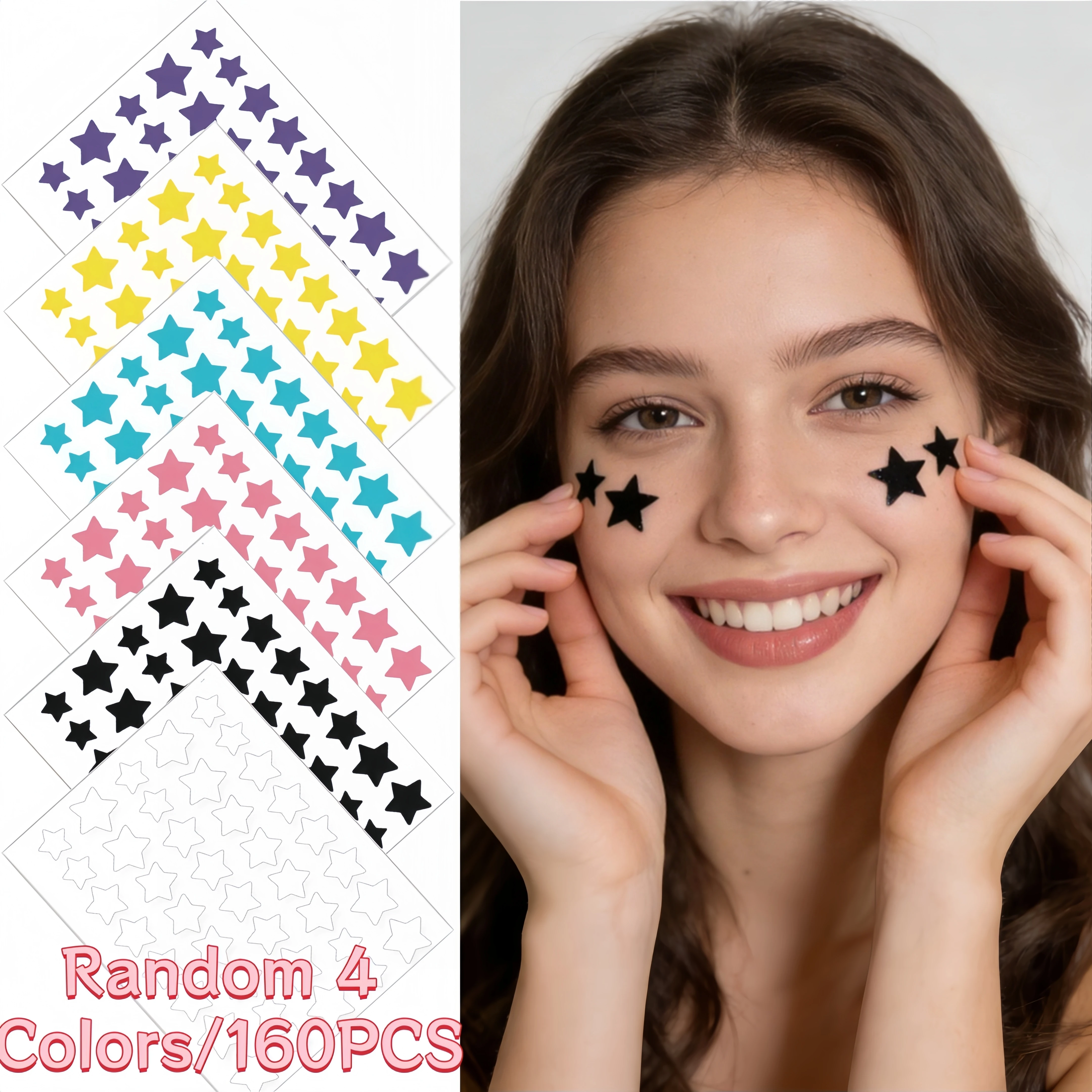 160 patchs anti-acné multicolores en forme d'étoile, patchs anti-acné pour le visage, patchs anti-acné correcteurs et patchs anti-boutons, ultra-fins