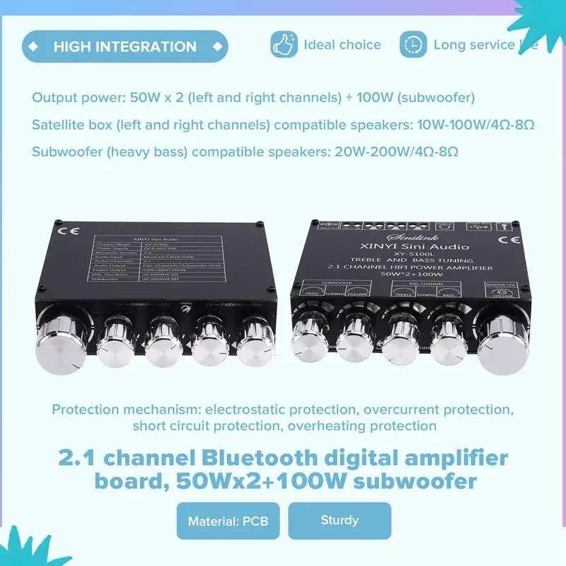 ABZW XY-S100L Modul Amplifier Daya Bluetooth Papan Amplifier Daya Mendukung Koneksi Bluetooth Ponsel untuk Pemutaran Audio