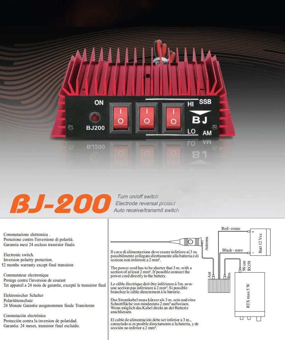 BaoJie BJ-200 50W CB Radio Power Amplifier HF Amplifier 3-30 MHz AM/FM/SSB/CW Walkie Talkie CB Amplifier