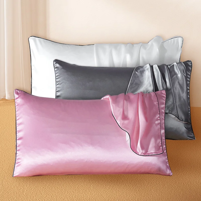 Silk Stain Pillowcase Natural Ice Silk Pillow Cover Solid Color Silky Pillow Case Soft Glossy Washable Cushion Cover Home Decor