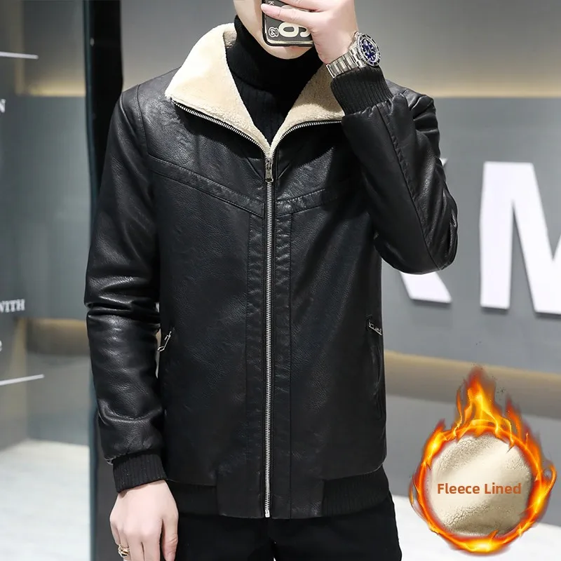 

Мужская кожаная куртка Fce с подкладкой, облегающая, осенне-зимняя, модная верхняя одежда из искусственной кожи, стильная молодежная одежда для мотоциклистов