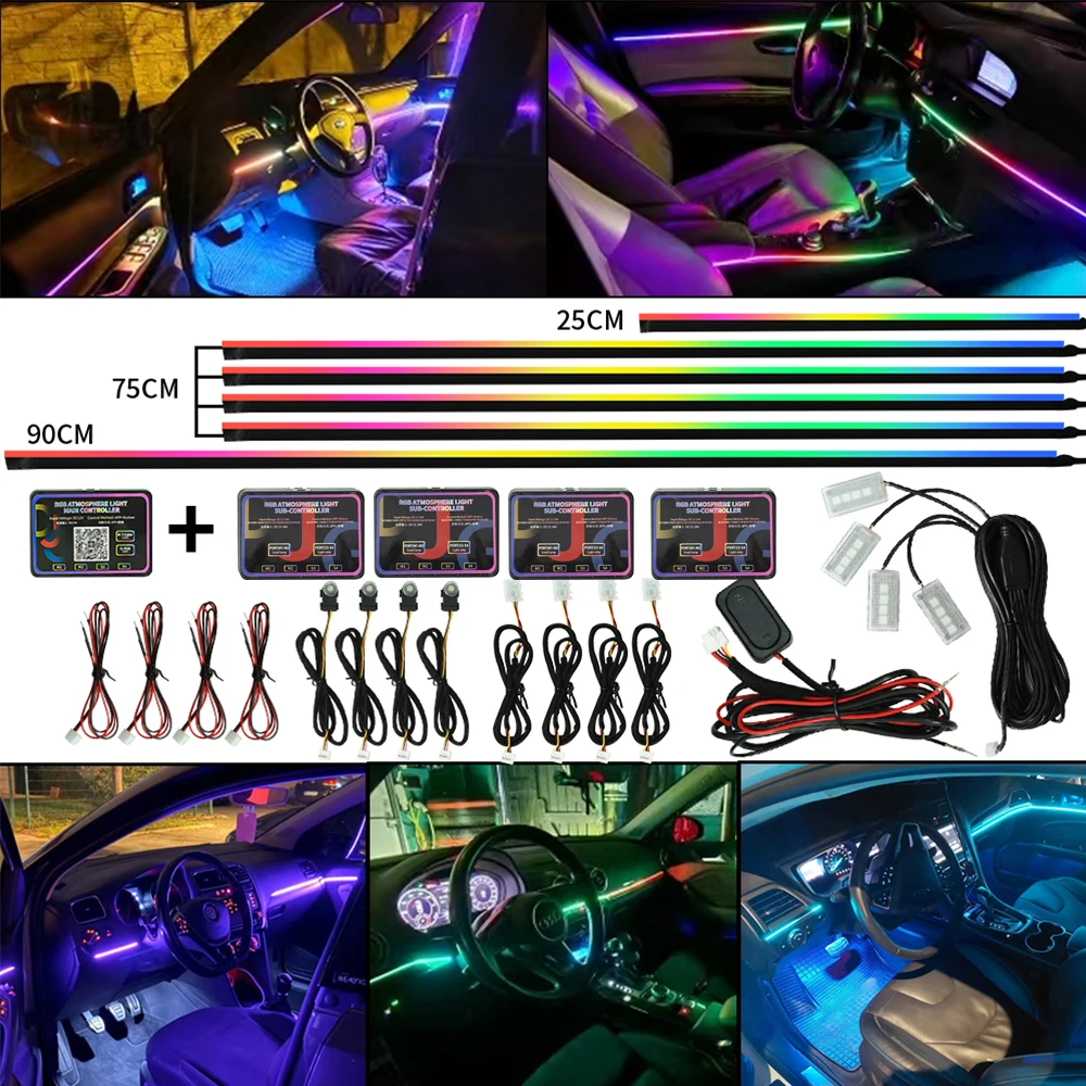 

Car Ambient Lighting Symphony Streamer Car Ambient Light RGB Interior Rainbow Acrylic Strip Neon Decorative Lamps App Control