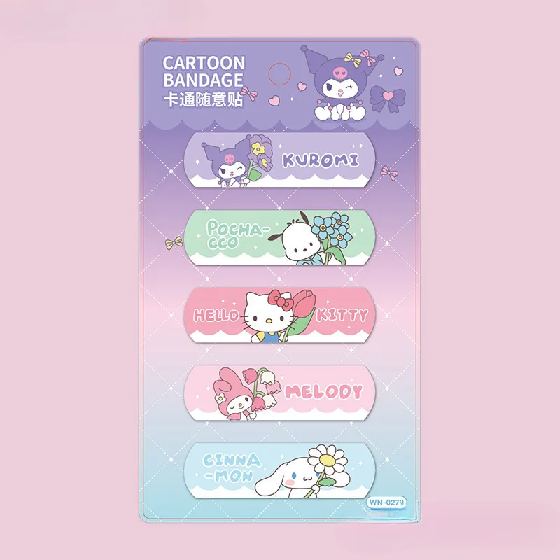 

5Pcs Sanrio Hello Kitty Adhesive Bandages Cartoon Anime Action Figure Kuromi My Melody Q Figural Cute Medical Product Decoration