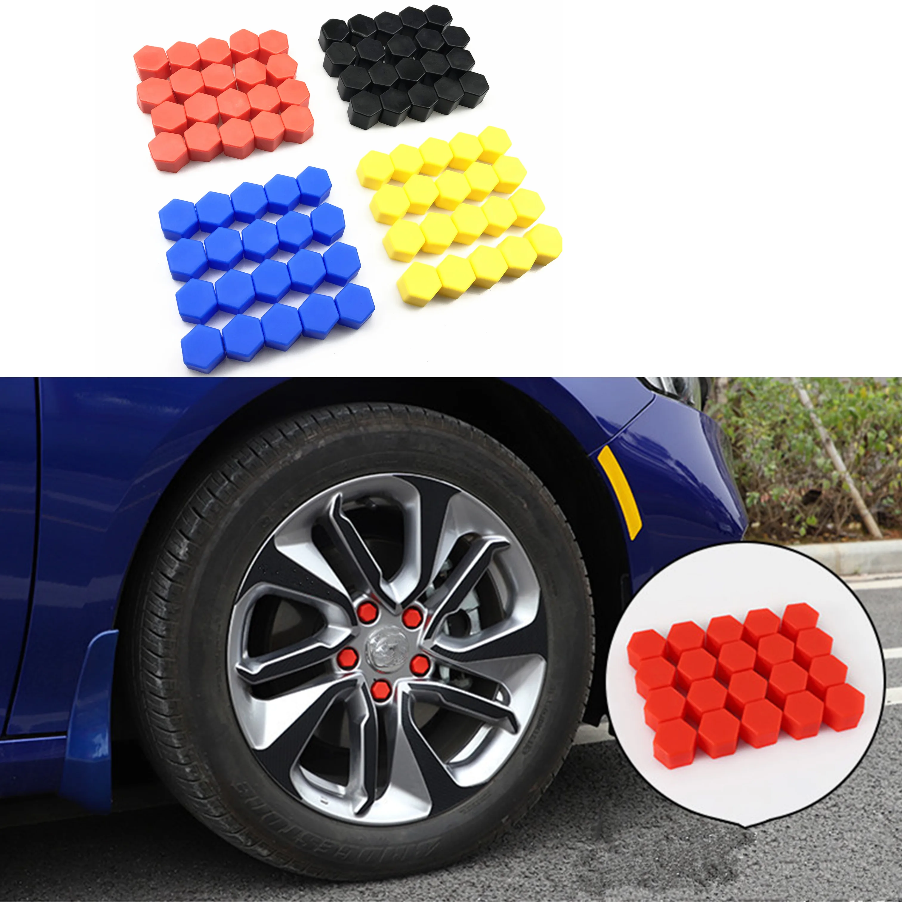 20pcs 21mm 19mm 17mm Black Car Wheel Caps Bolts Covers Nuts Silicone Auto Wheel Hub Protectors Screw Cap styling Anti Rust Cover