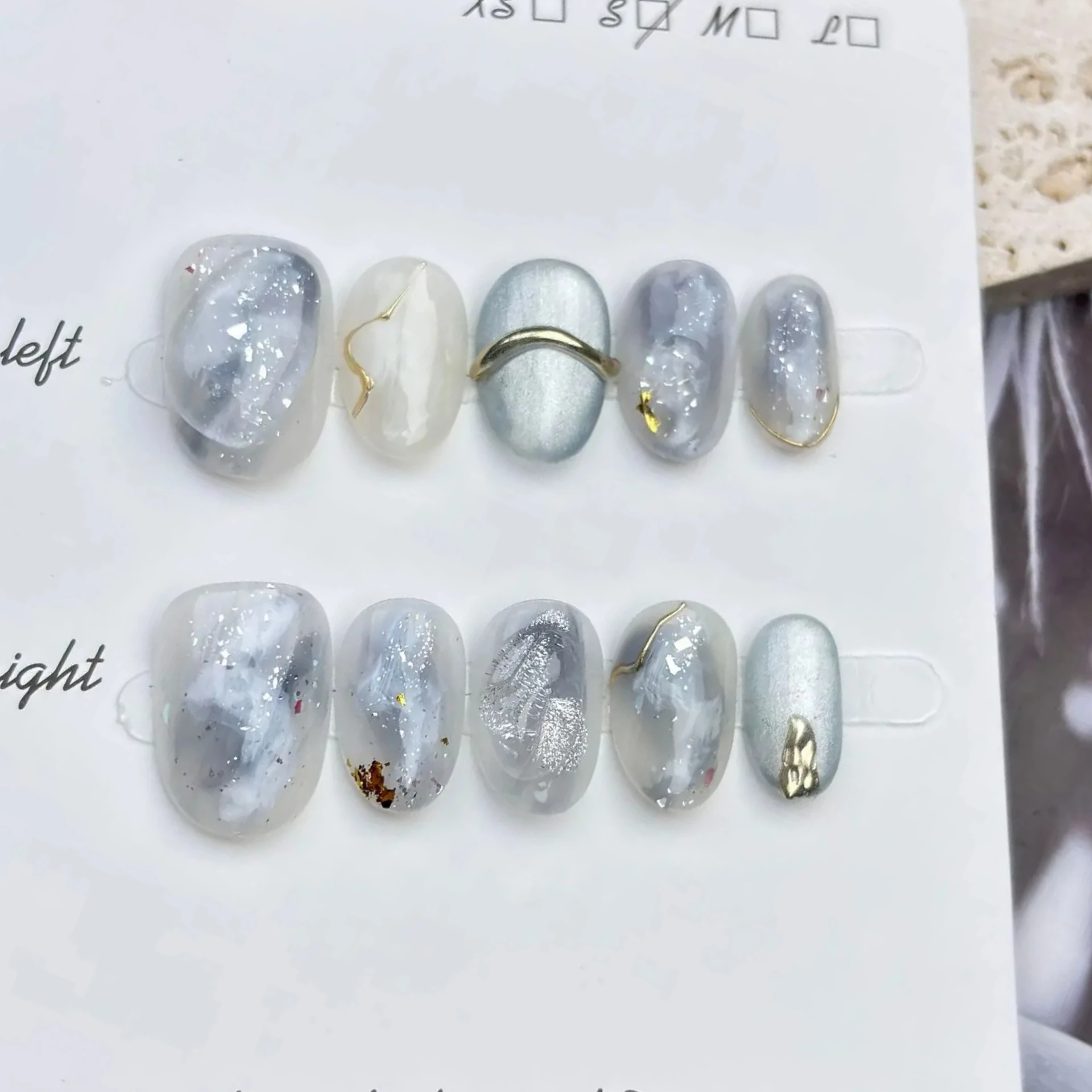 10 قطعة قصيرة البيضاوي اليدوية الصحافة على الأظافر عين القط الأظافر وهمية يمكن ارتداؤها عصا على الأظافر أظافر صناعية naskladunyNy Uñas Postizas