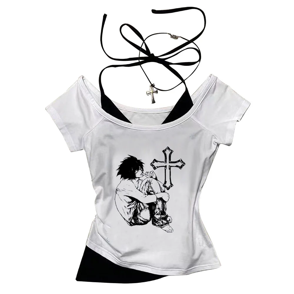 Death Note crop top ladies goth scene  meme baddie t-shirt emo gyaru dollette cheap
