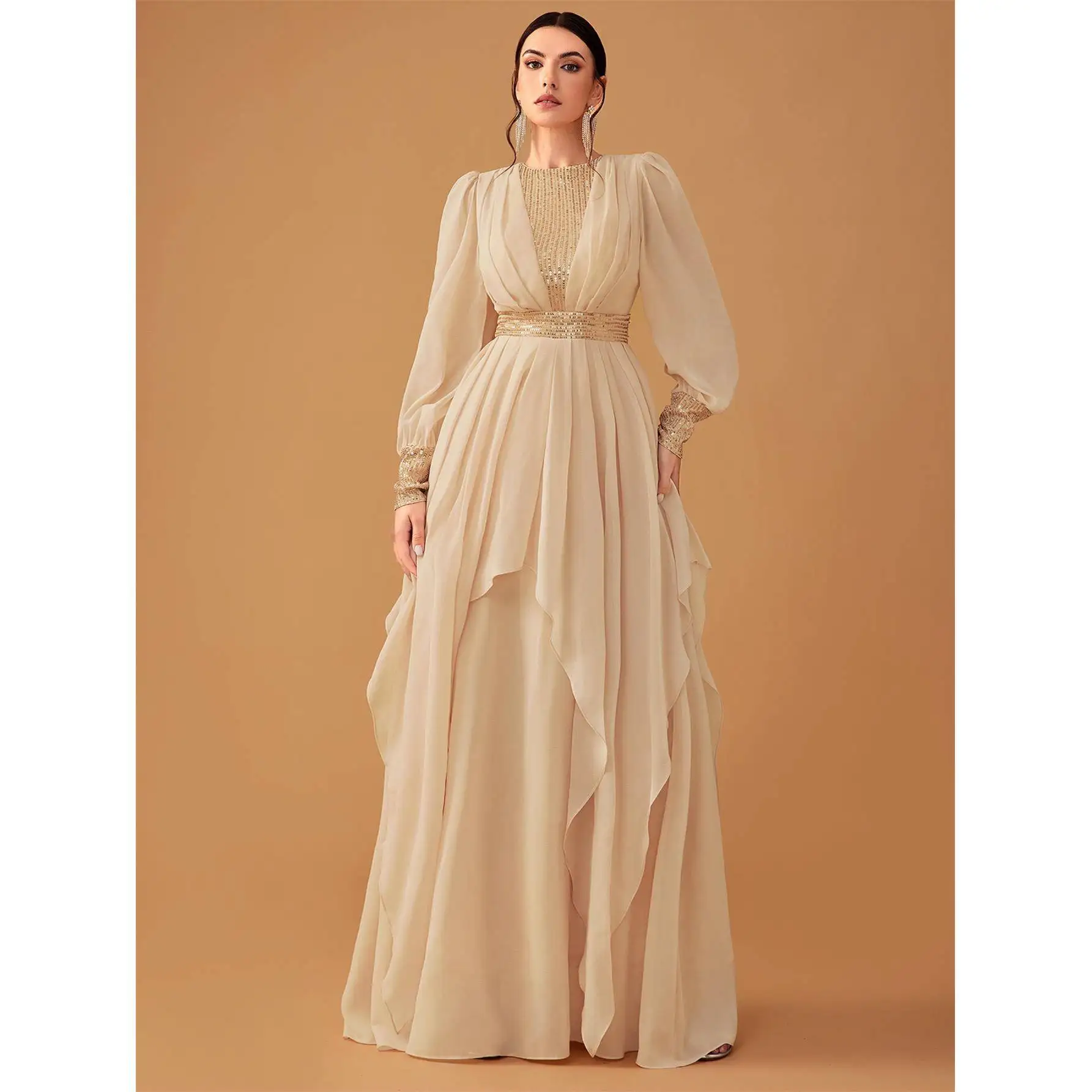 

Luxury iny Long Sve Floorlength Evening Dr Ele Fairy T Sle Casual Long Sve Polyester Fibre Ladies Dr