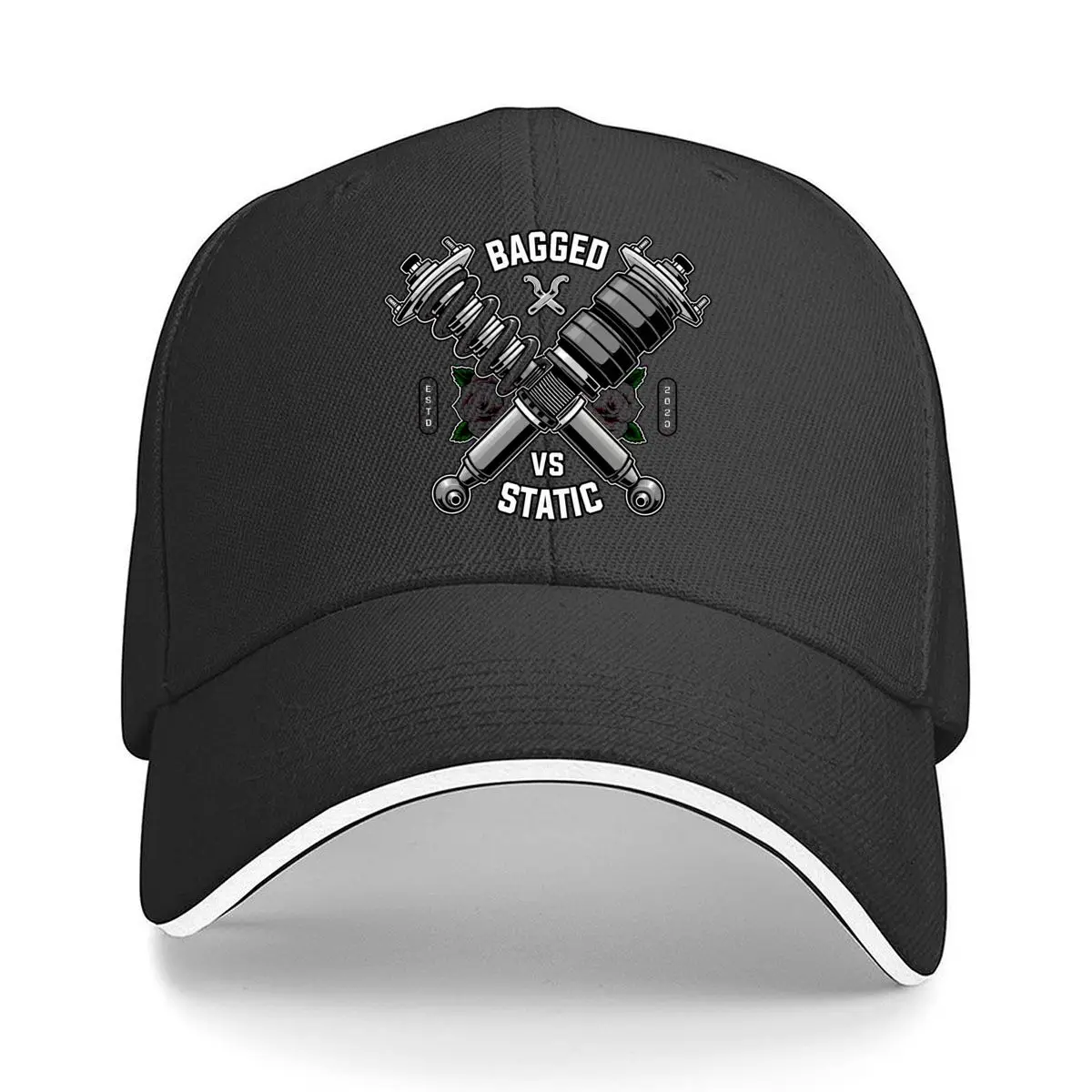 Bagged Vs Static Crossed Shock Absorbers Roses Graphic Hip Hop hat Fashion Outdoor Sports Sandwich Baseball Cap