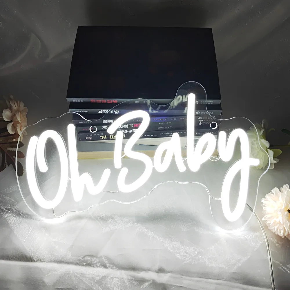 Imagem -02 - Baby-neon Led Flex Sign Clear Acrílico Light Decoração da Parede Dimmable Neon Sign Baby Shower Gênero Revelar Party Decor oh