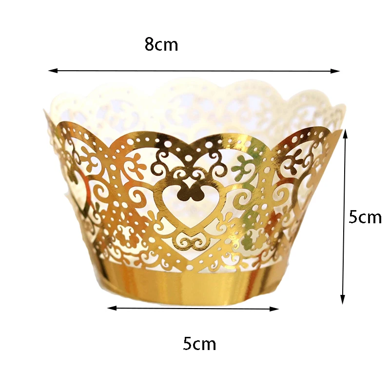 50/100pcs Laser Cut Love Heart Vine Lace Cupcake Wrapper Liner Baking Cup Paper Cake Cup Baking Birthday Wedding Party Supplies