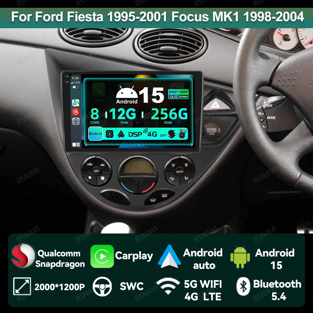 

Car Radio Android 15 For Ford Fiesta 1995-2001 Focus MK1 1998-2004 Viedo Player Head Unit GPS Qualcomm DSP Wireless Carplay Auto