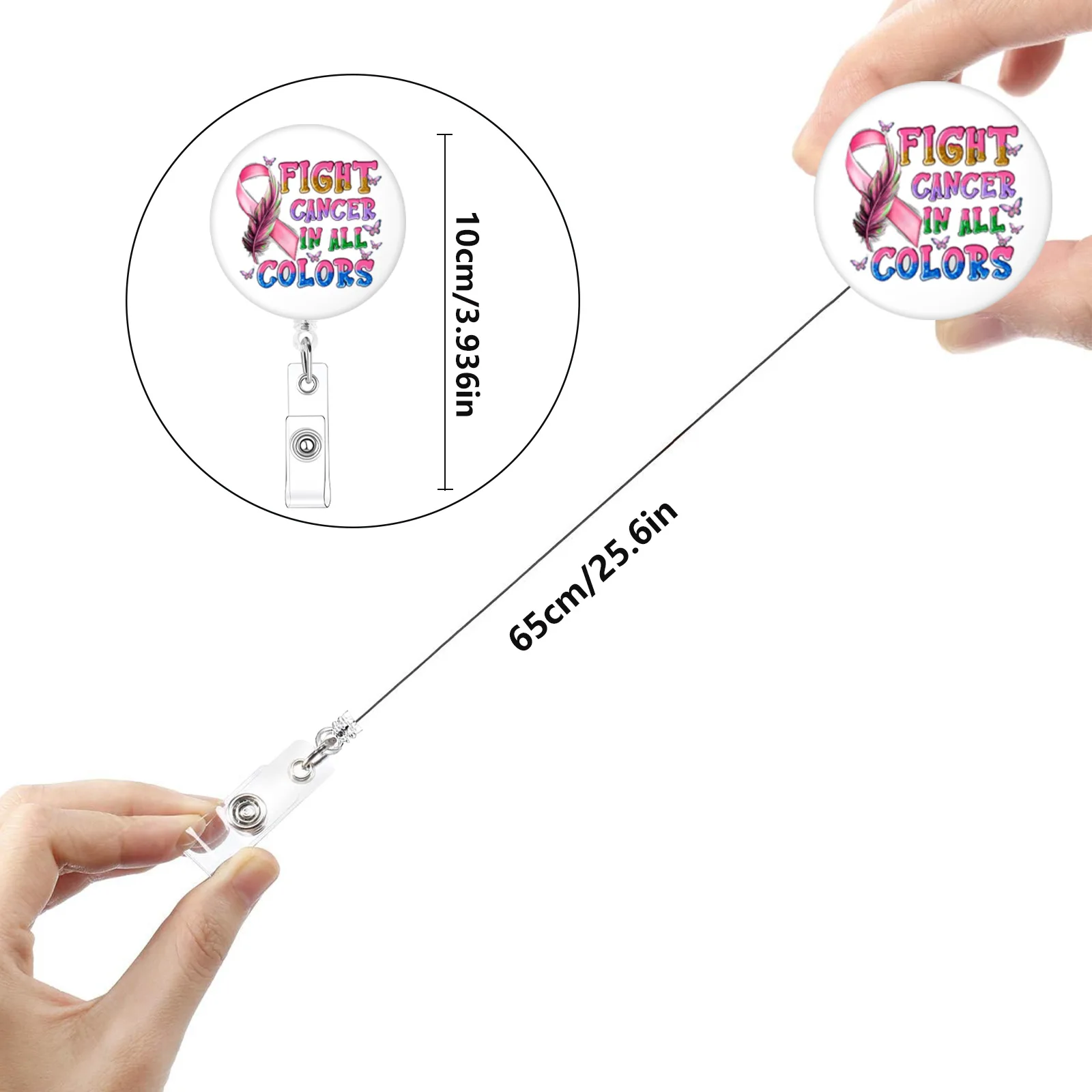 Pink Ribbon Rainbow Breast Cancer Awareness Nurse Practitioner Office Id Card Retractable Holder Badge Reel