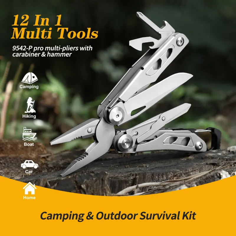 12 in 1 Multi-Tool Pliers with Nylon Sheath, Professional Outdoor Multi-Tool Knife for Camping and Hunting, Gift for Dads, Husba