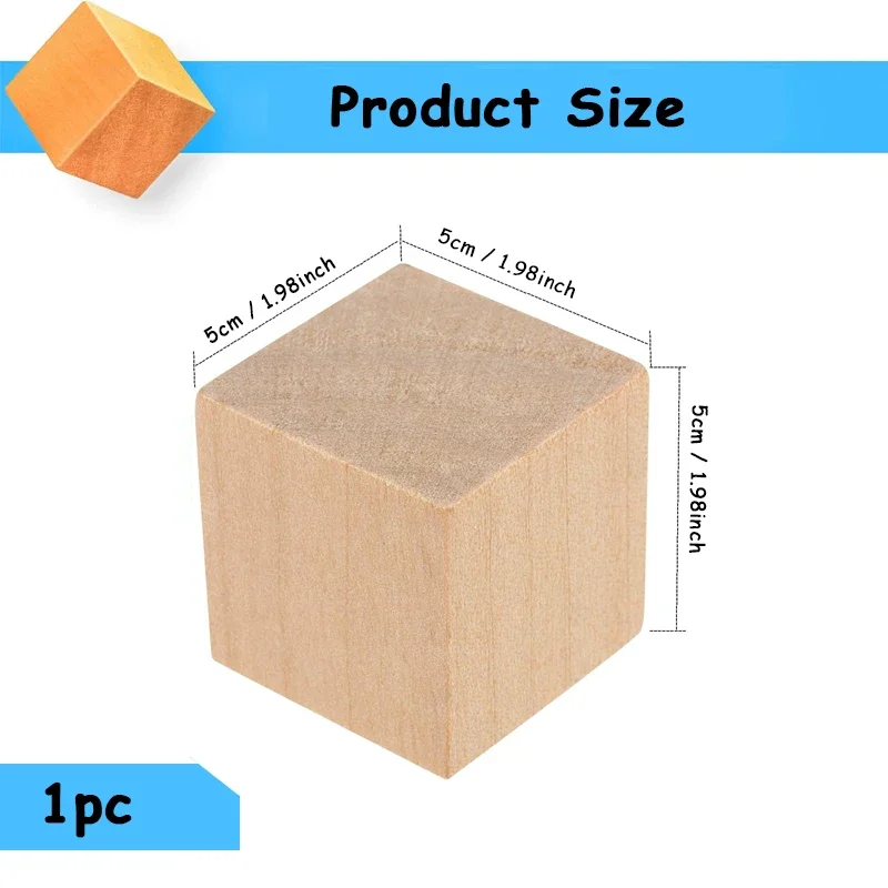 1 szt. 5 cm niedokończone puste drewniane klocki kwadratowe, naturalne sosnowe drewniane kostki do malowania wystroju domu rzemiosło projekt DIY