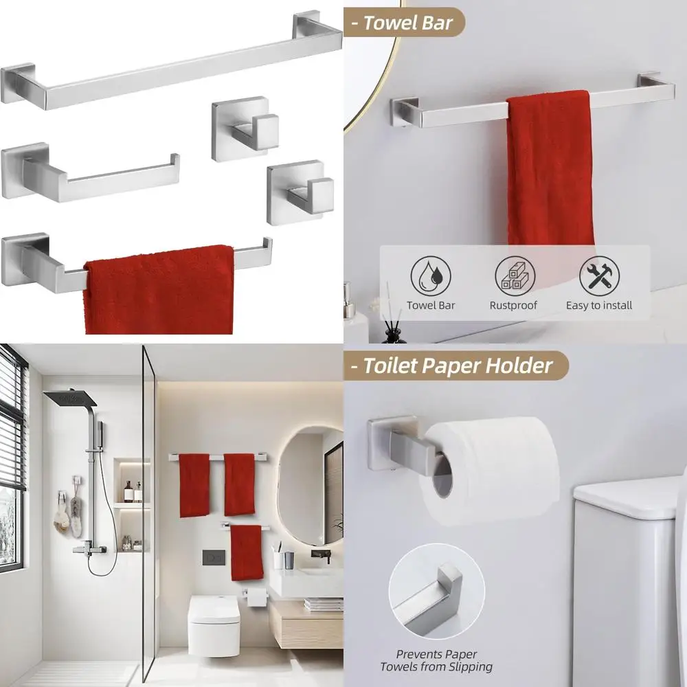 

5 Piece Bathroom Hardware Set 23.6 Inch Towel Bar Set Bathroom Towel Holder Set Towel Rack Set Heavy Duty Wall Mounted Brushed N