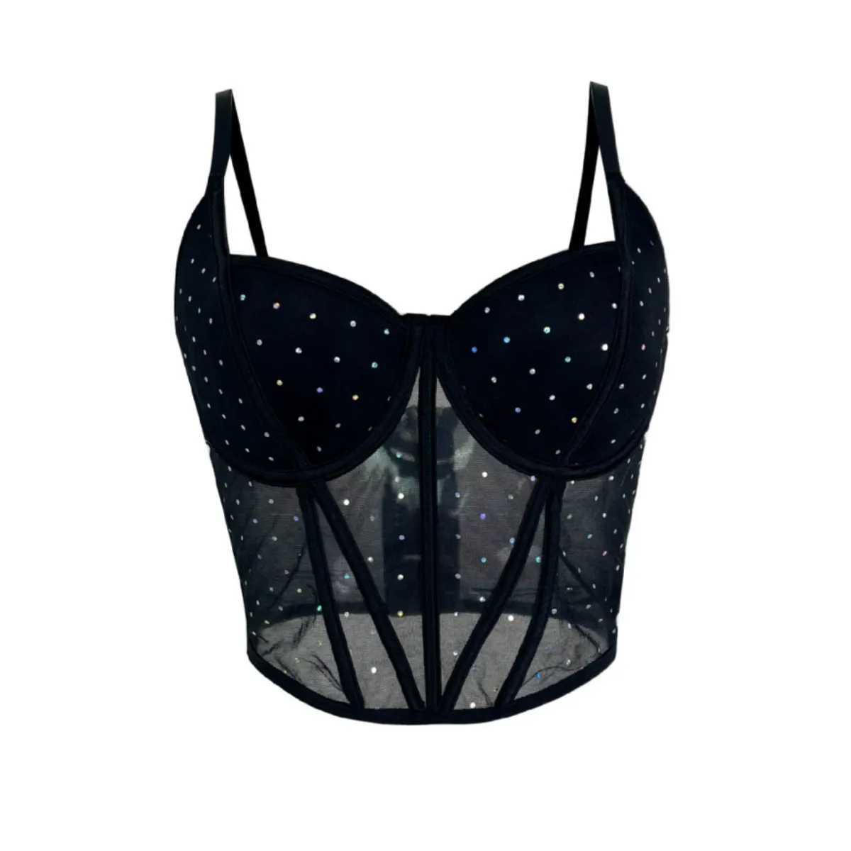 

Черный сетчатый топ-бюстье с эффектом памяти, мягкими стальными кольцами, моделирующий, без спинки, в стиле Spice Girl, нижнее белье Cw59602