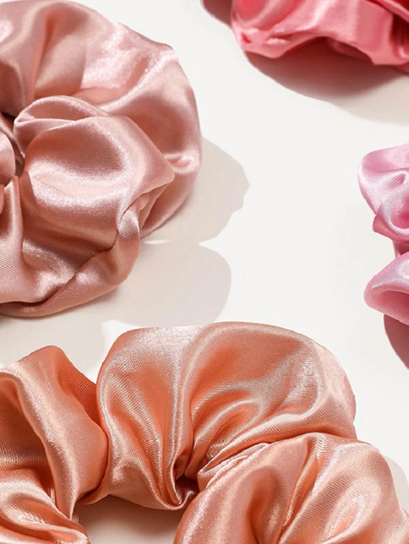 12 solid pink satin large intestine hairbands woven with high-density and high elasticity, suitable for various scenarios