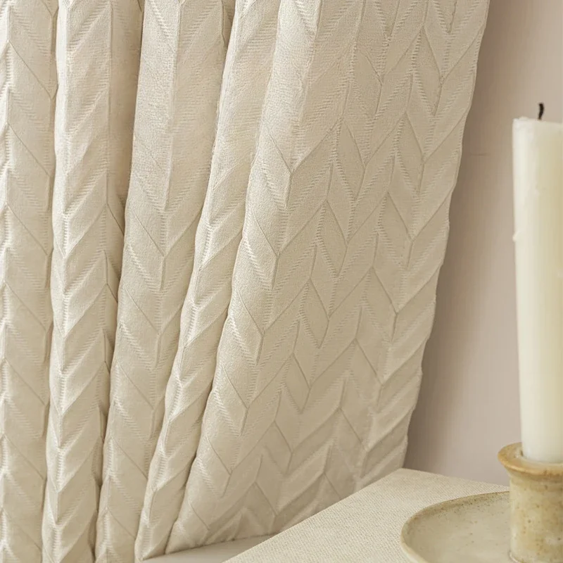 French Retro Cream Style Off White Jacquard Curtains High Precision Relief Texture and Light Luxury Curtains for Living Room