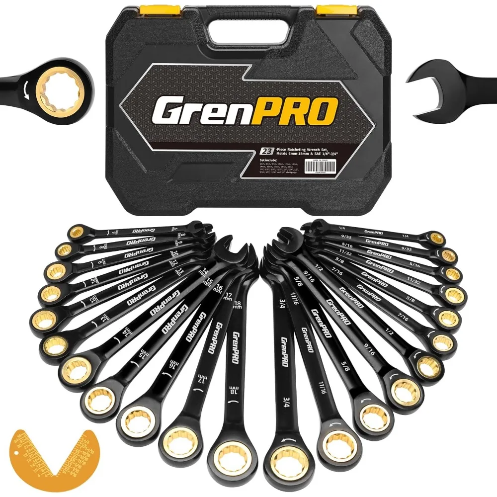 

Ratcheting Wrench Set Combination Wrench Set With Organizer Box 23PC SAE Metric Standard 1/4 to 3/4 6-18mm Open End Sock